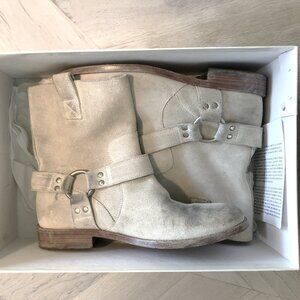 Maison Martin Margiela 38 Ivory Leather Suede Moto Boots 87-2-1821